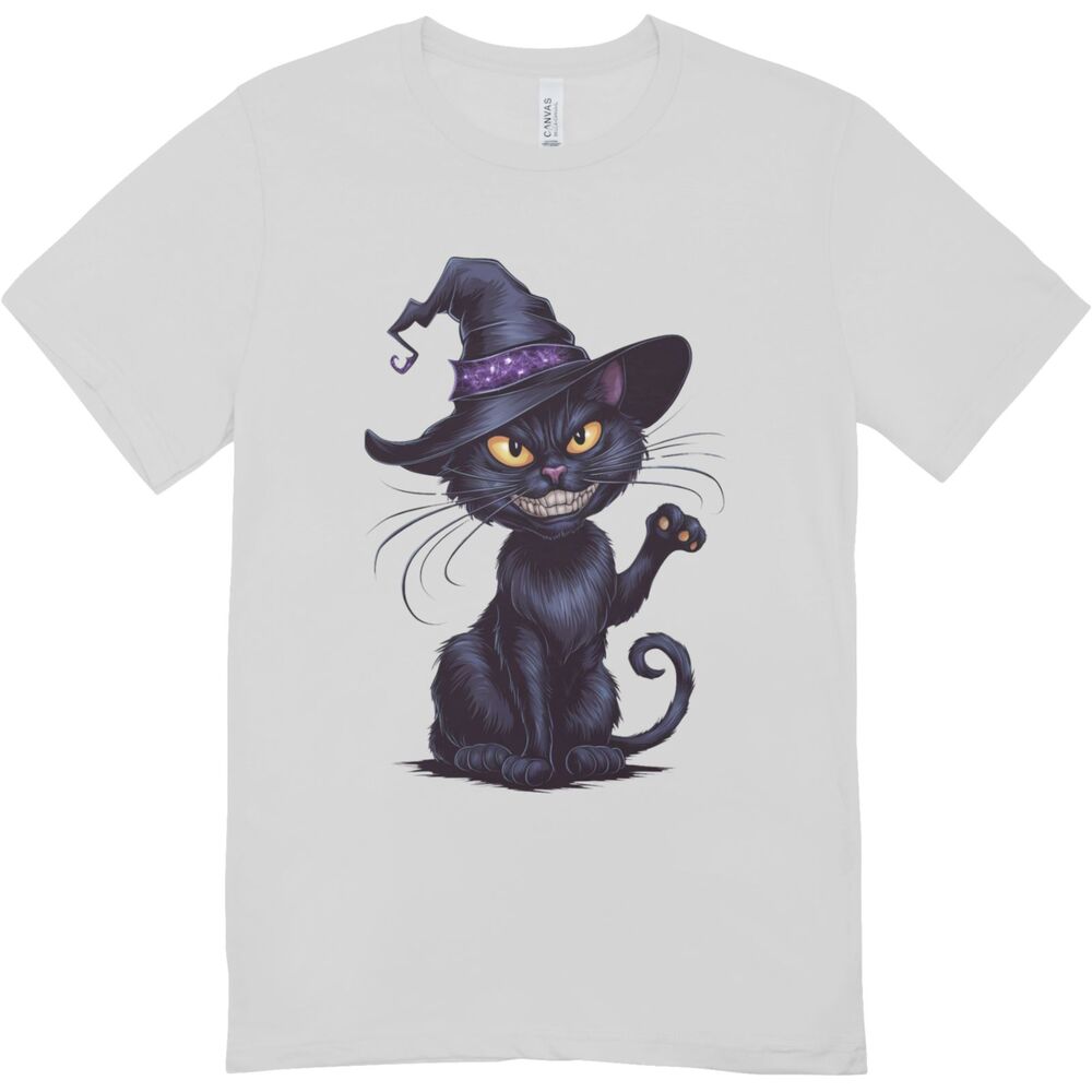 Creepy Black Cat Witch Hat Funny Halloween T-shirt| Hanes softstyle Unisex XL